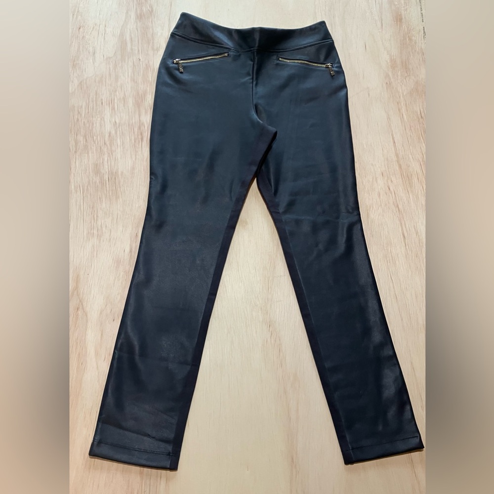 Belle by Kim Gravel Faux Leather Ponte Pants with Hip Zippers Gray Size 4